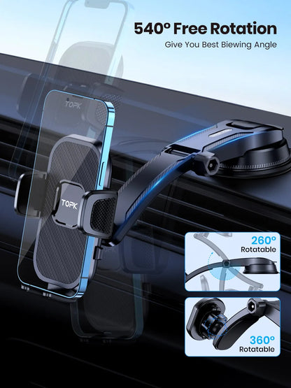 5-Second Secure Car Phone Holder - Gravity Stand for iPhone, Xiaomi, Samsung - Dashboard & Windshield Mount