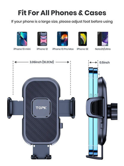 5-Second Secure Car Phone Holder - Gravity Stand for iPhone, Xiaomi, Samsung - Dashboard & Windshield Mount