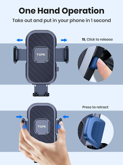 5-Second Secure Car Phone Holder - Gravity Stand for iPhone, Xiaomi, Samsung - Dashboard & Windshield Mount